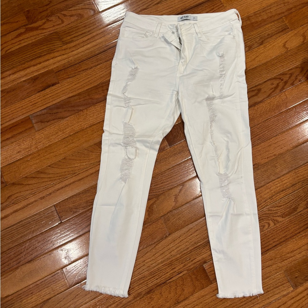 Just Black White Distressed Denim skinny Jeans size 29
